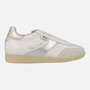 Zapatillas deportivas Indiana en piel blanca con detalles metalizados