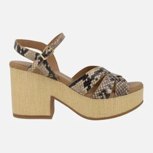 Sandalias Zael en animal print serpiente con plataforma de rafia