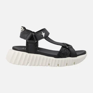 Sandalias negras en combinado de piel y glitter con cierre de velcro