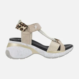Sandalias multi material con detalles en leopardo y cierre de velcro