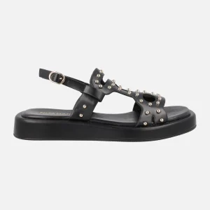 Sandalias negras de piel con tachas metálicas doradas