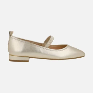 Bailarinas mercedes de piel en color oro con pulsera elástica
