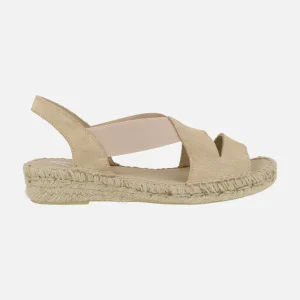 Alpargatas de piel serraje con elásticos y cuña baja