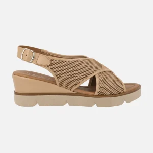 Sandalias de tiras cruzadas en piel y tejido rejilla