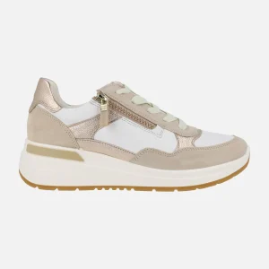 Zapatillas deportivas en combinado beige con cordones y cremallera