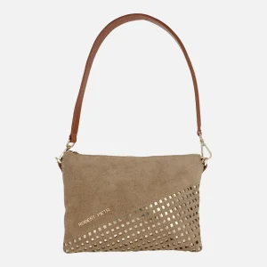 Bolsos de piel en serraje arena con detalles metalizados Marcela