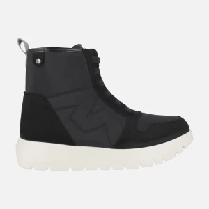 Botines Neve en combinado negro con cordones elásticos y cremallera