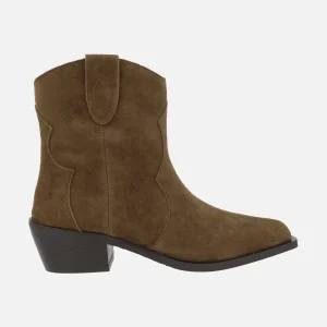 Botines cowboy para mujer en ante marrón