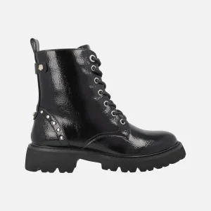 Botines negros de charol con cordones y cremallera