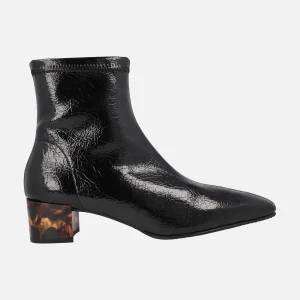 Botines de tejido elástico efecto charol cuarteado con tacón fantasía