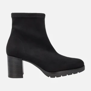 Botines negros de tacón en tejido elástico efecto ante