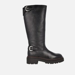 Botas altas Cecilia en piel negra con adorno de hebillas