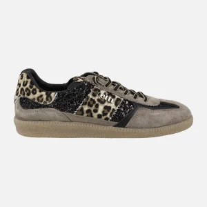 Zapatillas deportivas en combinado de glitter negro y animal print leopardo