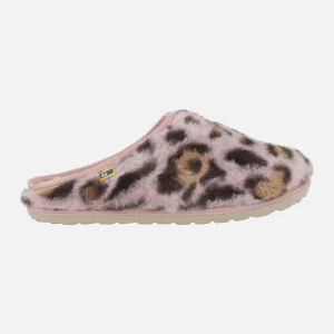 Zapatillas de casa para mujer en pelo leopardo rosa