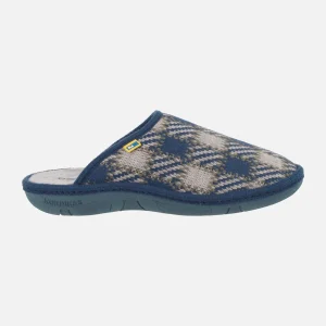 Zapatillas de casa descalzas para hombre en tejido a cuadros Denim