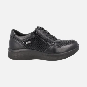 Zapatos deportivos confort en combinado negro con cordones y cremallera