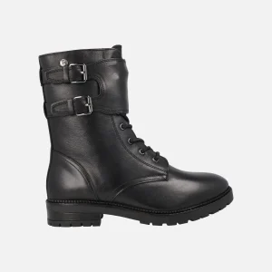 Botines de cordones estilo militar en piel negra con hebillas
