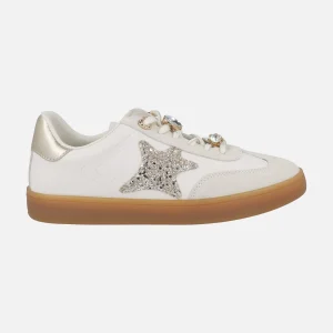 Zapatillas deportivas Nerea en combinado blanco con adornos de pedrería