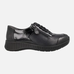 Deportivos confort en combinado de piel y charol con cordones y cremallera