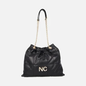 Bolsos tipo saco en acolchado negro con cadena
