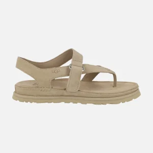Sandalias de dedo en ante beige con cierre de velcro Goldengaze toe post