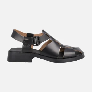 Sandalias cangrejeras para mujer en piel negra Dana
