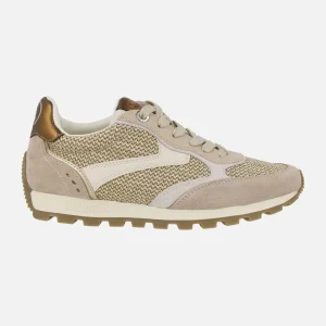 Zapatillas deportivas en combinado de serraje y rafia beige