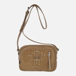 Bolsos bandolera en serraje camel con pedrería y tachas