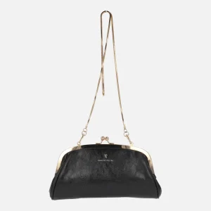 Cartera negra con cierre de boquilla y cadena dorada línea Gold