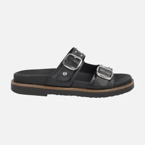 Sandalias negras de piel con tachas y hebillas Aitana