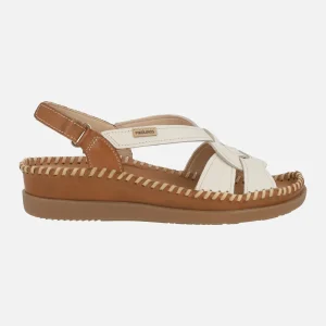 Sandalias de piel para mujer en combinado nata Cadaques