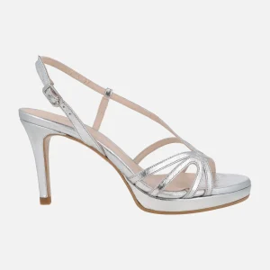 Sandalias de tacón Lodin en piel metalizada plata