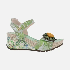 Sandalias en verde con cuña estampada de flores Barry 36 Menthe