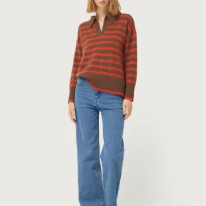 Jersey con cuello polo rayas marrones