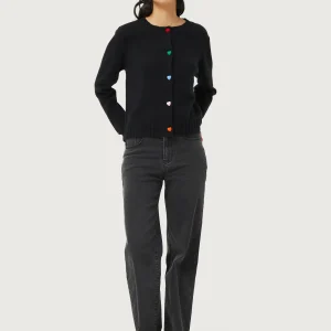 Cárdigan con detalle de corazones negro