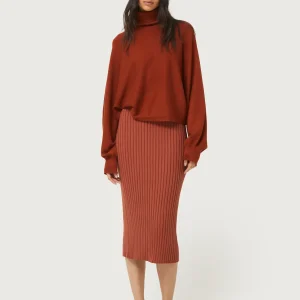 Falda midi de punto marrón