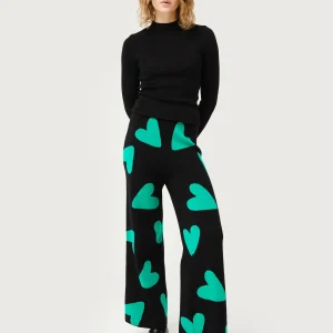 Pantalón de punto jacquard de corazones negro