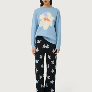 Pantalón de punto jacquard estampado floral Calatea negro