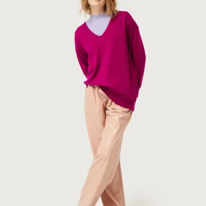 Jersey de punto con cuello pico fucsia