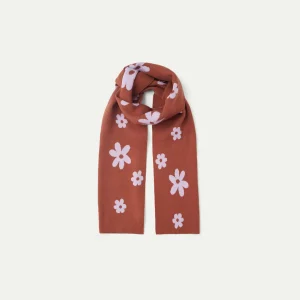 Bufanda de punto jacquard estampado flores marrón