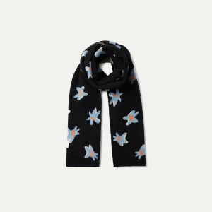 Bufanda de punto jacquard estampado floral Calatea negro