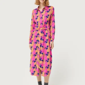 Vestido midi camisero con estampado de gatos