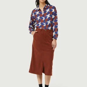 Falda midi de pana marrón