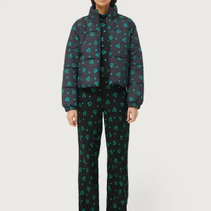 Abrigo acolchado estampado de corazones verdes