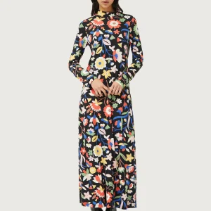 Vestido largo de punto estampado floral grande