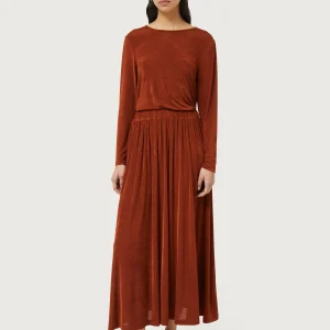 Falda midi acabado brillante marrón