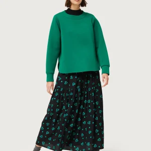 Falda larga con estampado de corazones verdes