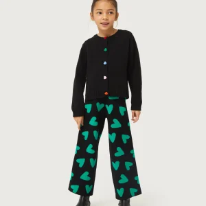 Pantalón de niña punto estampado de corazones negro