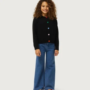 Cárdigan de niña con detalle de corazones negro