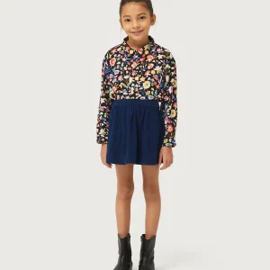 Falda corta de niña de pana azul marino